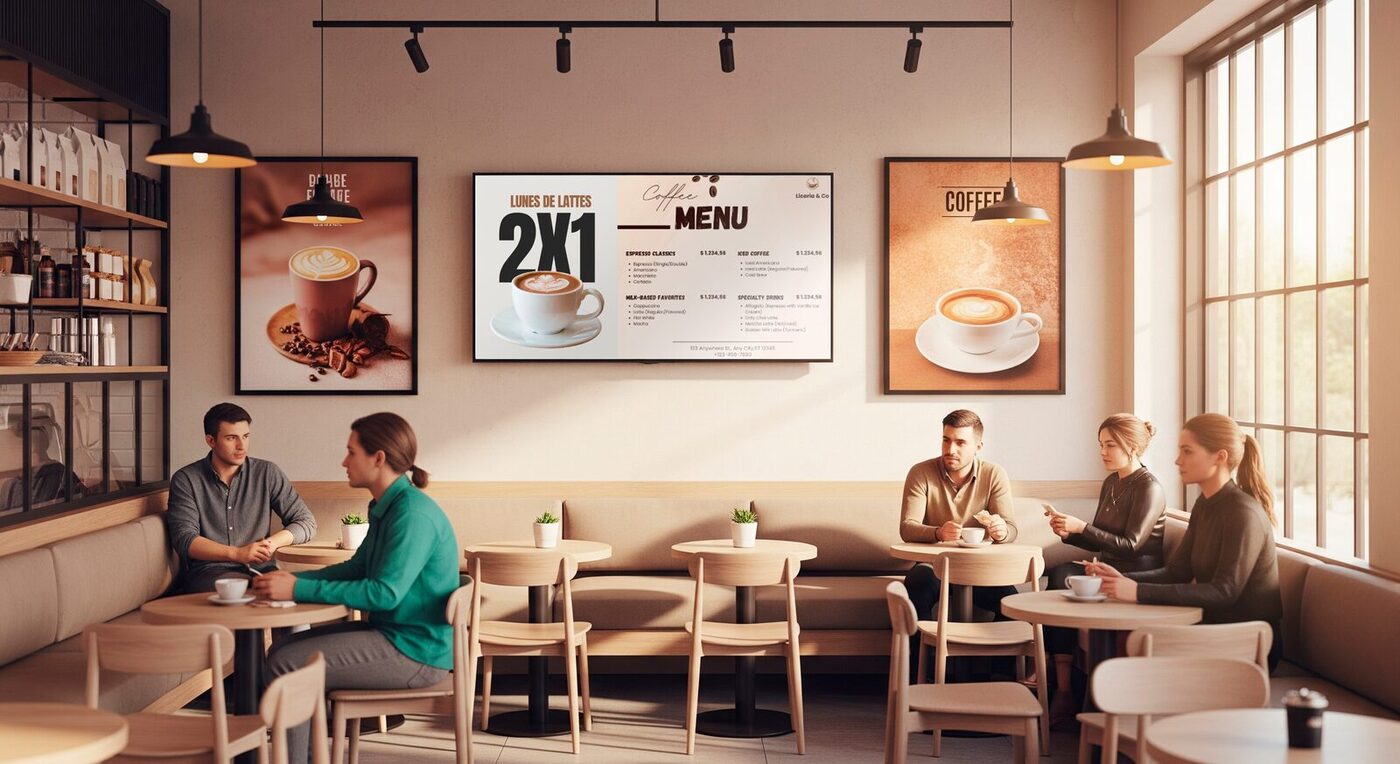 Tótem digital con menú en un restaurante